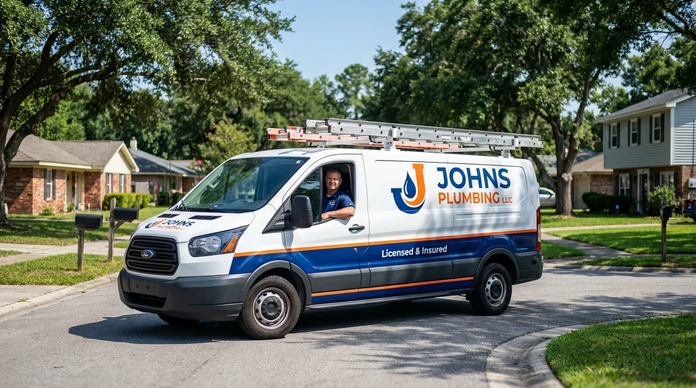 Johns Plumbing LLC service van in Manchester, NY