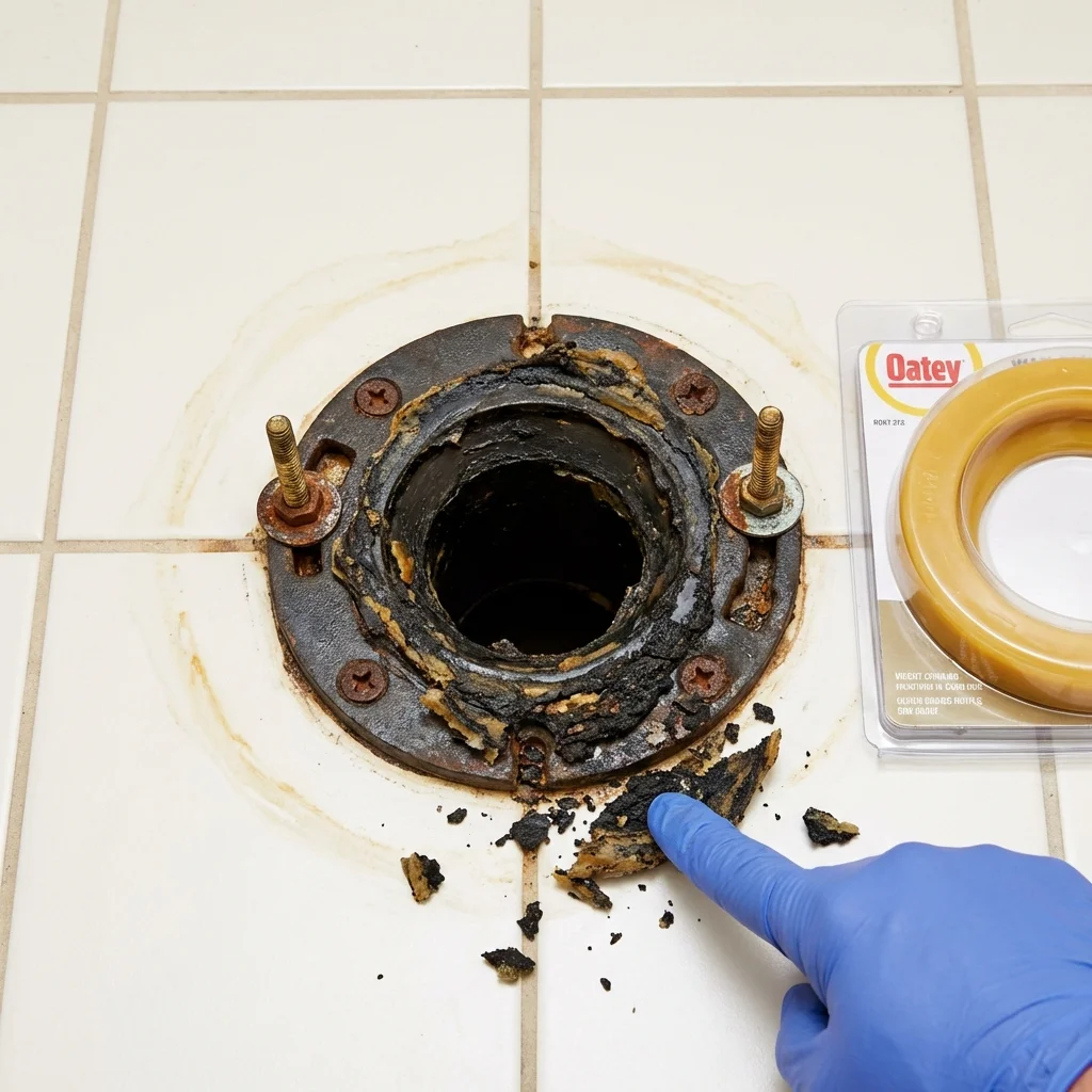 Failed wax ring showing water seepage at the base of a toilet in a Manchester, NY home