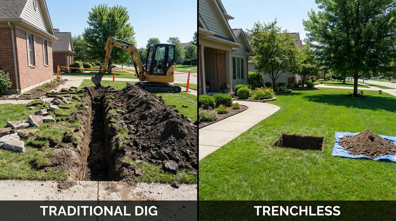 Trenchless sewer repair with minimal yard damage versus traditional excavation in Manchester, NY